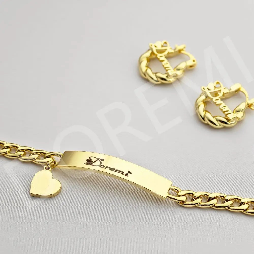 DOREMI Girls Kids Jewelry Set Custom Name Heart Font Necklace Engrave Bracelet 18mm Earring Women Personalized Kids Jewelry