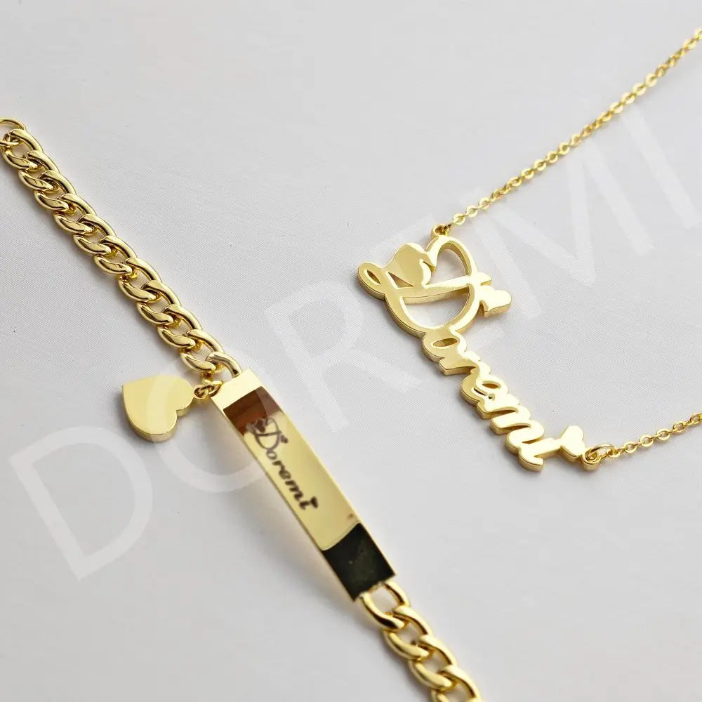 DOREMI Girls Kids Jewelry Set Custom Name Heart Font Necklace Engrave Bracelet 18mm Earring Women Personalized Kids Jewelry